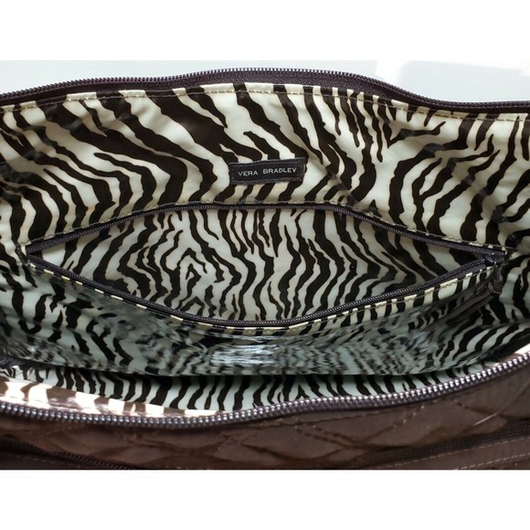 Vera Bradley Purse Microfiber Zebra Vinyl Lined Quilted Toiletry Travel Handbag - Picture 3 of 12